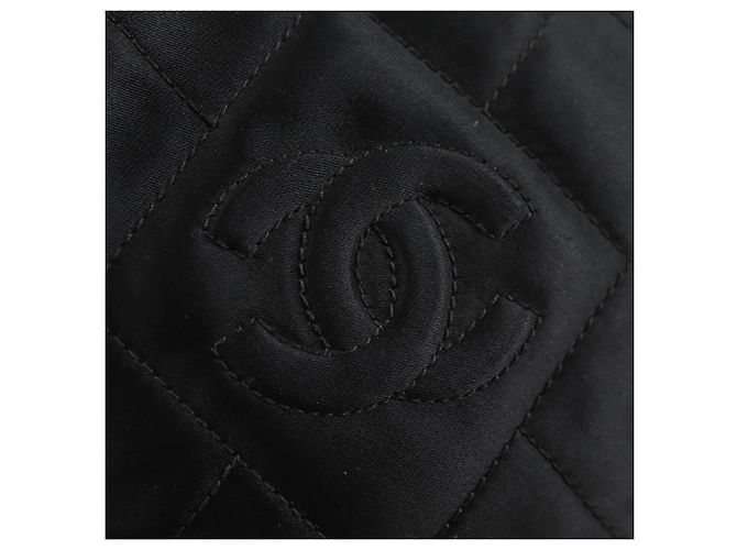 CHANEL Borsa in Vita Matelassé Satin Nero Oro CC Auth 141135V D'oro - vista 16