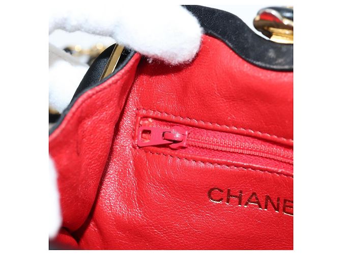 CHANEL Borsa in Vita Matelassé Satin Nero Oro CC Auth 141135V D'oro - vista 22