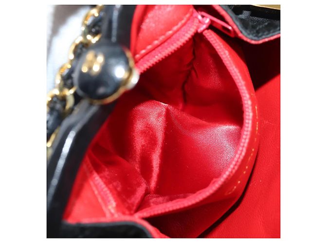 CHANEL Borsa in Vita Matelassé Satin Nero Oro CC Auth 141135V D'oro - vista 23