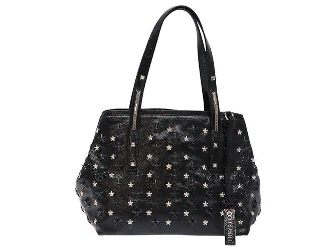 Borsa Tote Jimmy Choo Studs in pelle verniciata nera e argento Auth BA5147 Nero - vista 13