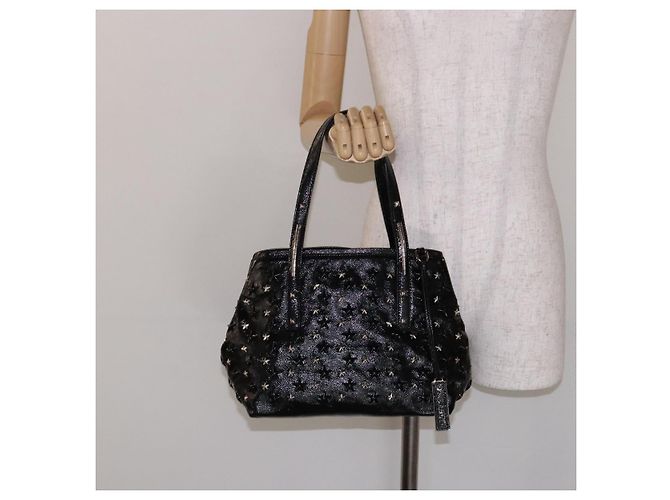 Borsa Tote Jimmy Choo Studs in pelle verniciata nera e argento Auth BA5147 Nero - vista 21