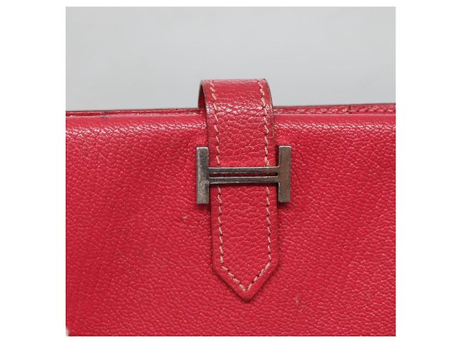 Hermès Portafoglio HERMES Pelle Rossa Argento Auth 142361 Rosso - vista 12