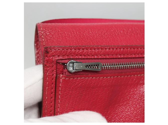 Hermès Portafoglio HERMES Pelle Rossa Argento Auth 142361 Rosso - vista 13