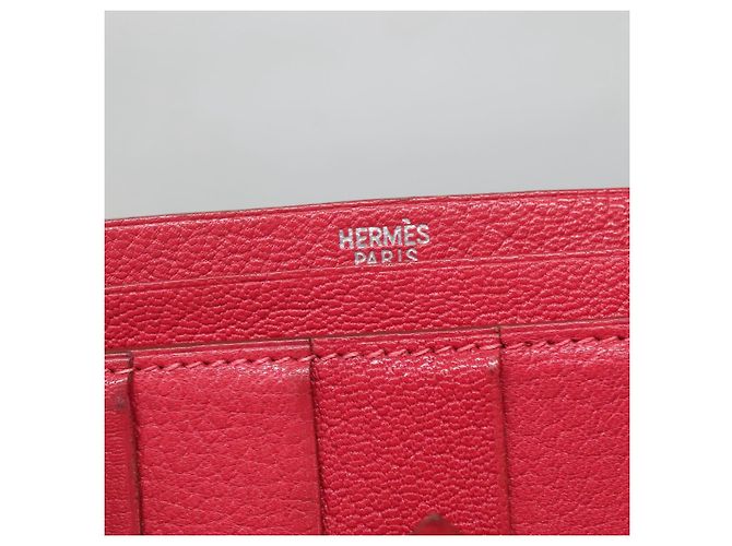 Hermès Portafoglio HERMES Pelle Rossa Argento Auth 142361 Rosso - vista 14