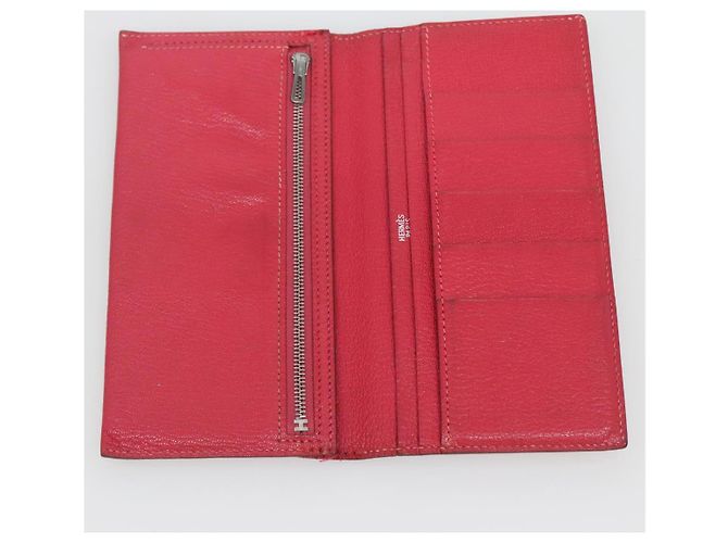 Hermès Portafoglio HERMES Pelle Rossa Argento Auth 142361 Rosso - vista 15