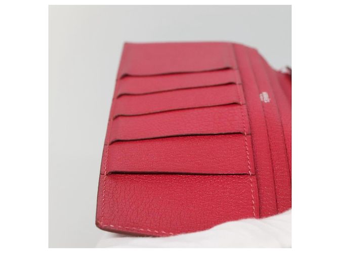 Hermès Portafoglio HERMES Pelle Rossa Argento Auth 142361 Rosso - vista 16