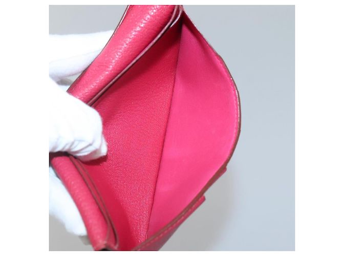 Hermès Portafoglio HERMES Pelle Rossa Argento Auth 142361 Rosso - vista 17
