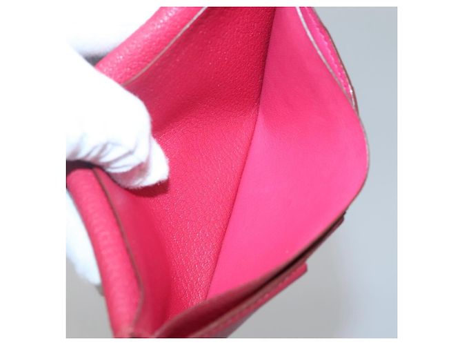 Hermès Portafoglio HERMES Pelle Rossa Argento Auth 142361 Rosso - vista 18