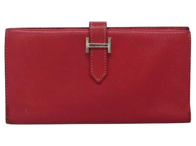 Hermès Portafoglio HERMES Pelle Rossa Argento Auth 142361 Rosso - vista 2