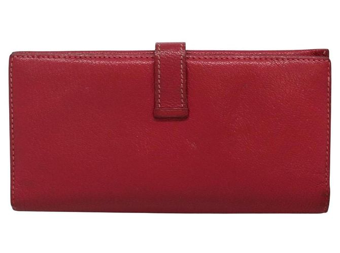 Hermès Portafoglio HERMES Pelle Rossa Argento Auth 142361 Rosso - vista 3