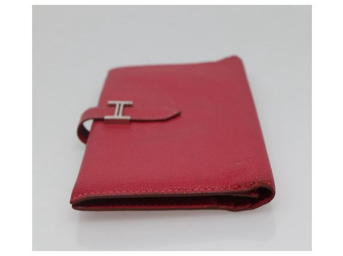 Hermès Portafoglio HERMES Pelle Rossa Argento Auth 142361 Rosso - vista 4
