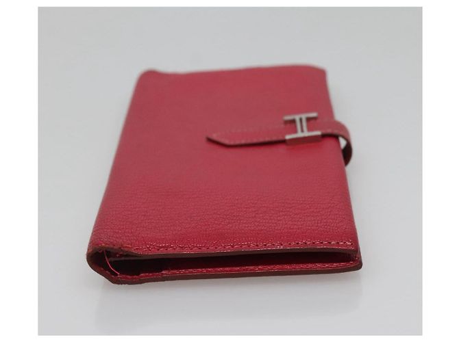 Hermès Portafoglio HERMES Pelle Rossa Argento Auth 142361 Rosso - vista 5