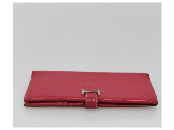 Hermès Portafoglio HERMES Pelle Rossa Argento Auth 142361 Rosso - vista 6