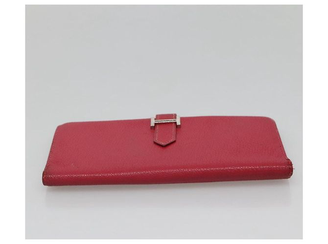 Hermès Portafoglio HERMES Pelle Rossa Argento Auth 142361 Rosso - vista 7