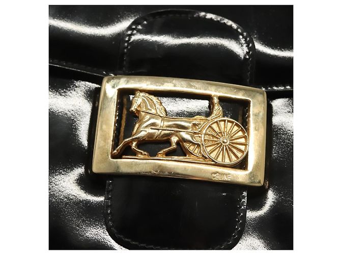 Borsa a Spalla CÉLINE Carrozza in Pelle Verniciata Nera Oro Auth 142247 Nero D'oro - vista 15