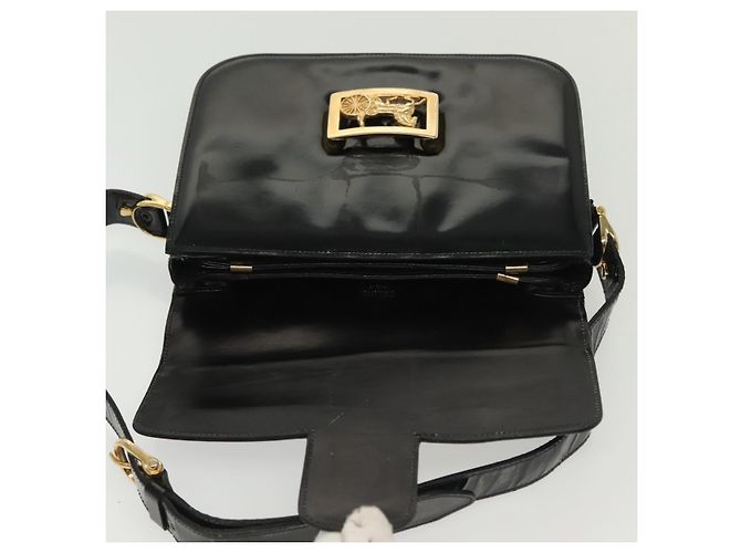 Borsa a Spalla CÉLINE Carrozza in Pelle Verniciata Nera Oro Auth 142247 Nero D'oro - vista 16