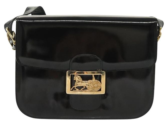 Borsa a Spalla CÉLINE Carrozza in Pelle Verniciata Nera Oro Auth 142247 Nero D'oro - vista 2