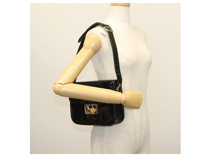 Borsa a Spalla CÉLINE Carrozza in Pelle Verniciata Nera Oro Auth 142247 Nero D'oro - vista 25