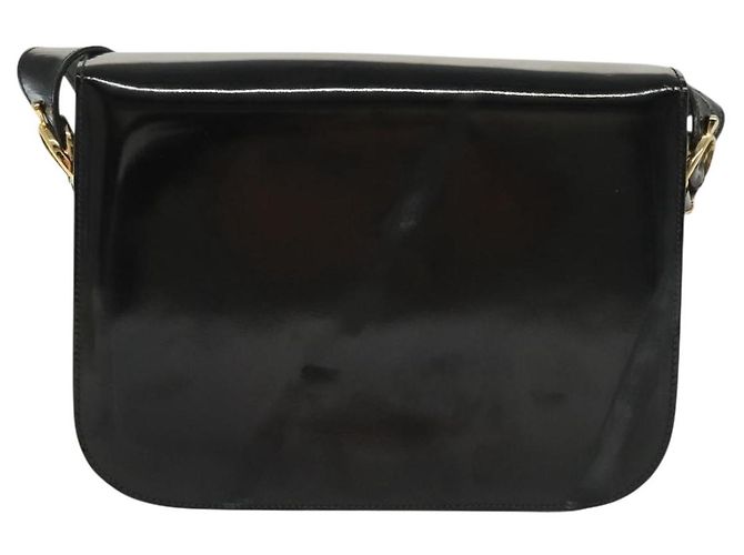 Borsa a Spalla CÉLINE Carrozza in Pelle Verniciata Nera Oro Auth 142247 Nero D'oro - vista 3