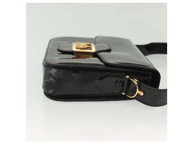 Borsa a Spalla CÉLINE Carrozza in Pelle Verniciata Nera Oro Auth 142247 Nero D'oro - vista 5