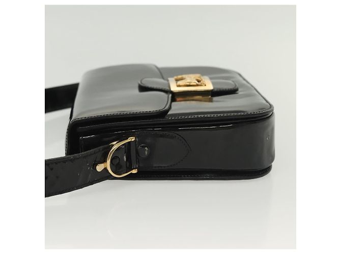 Borsa a Spalla CÉLINE Carrozza in Pelle Verniciata Nera Oro Auth 142247 Nero D'oro - vista 6