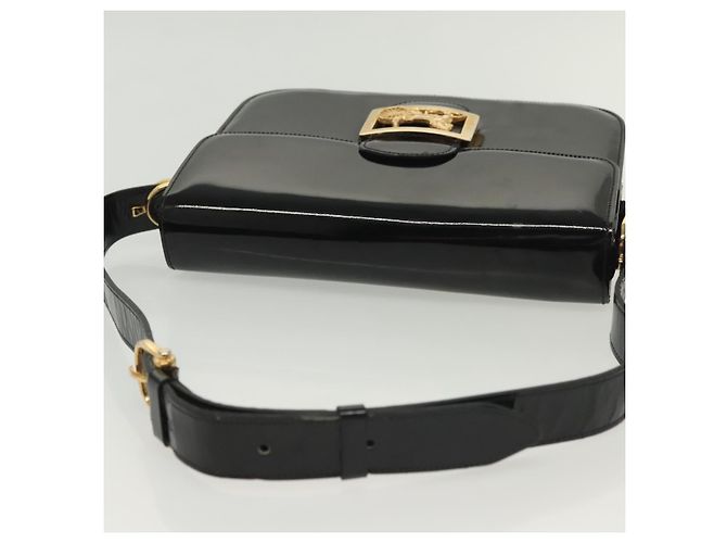 Borsa a Spalla CÉLINE Carrozza in Pelle Verniciata Nera Oro Auth 142247 Nero D'oro - vista 7