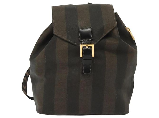 Pequin FENDI Pecan Canvas Rucksack PVC Braun Schwarz Gold Auth 139650 Golden - Ansicht 13