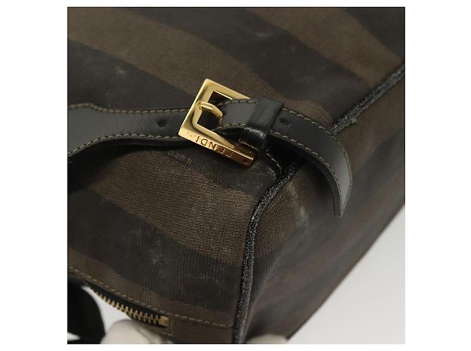 Pequin FENDI Pecan Canvas Rucksack PVC Braun Schwarz Gold Auth 139650 Golden - Ansicht 17