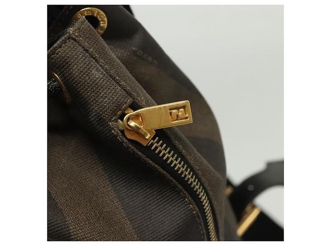 Pequin FENDI Pecan Canvas Rucksack PVC Braun Schwarz Gold Auth 139650 Golden - Ansicht 18