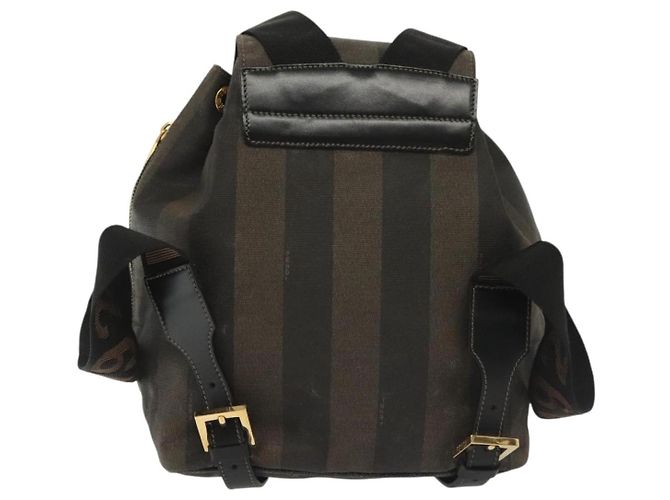 Pequin FENDI Pecan Canvas Rucksack PVC Braun Schwarz Gold Auth 139650 Golden - Ansicht 2