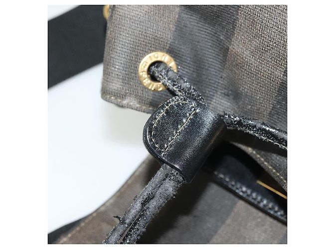 Pequin FENDI Pecan Canvas Rucksack PVC Braun Schwarz Gold Auth 139650 Golden - Ansicht 20