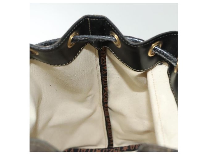 Pequin FENDI Pecan Canvas Rucksack PVC Braun Schwarz Gold Auth 139650 Golden - Ansicht 22