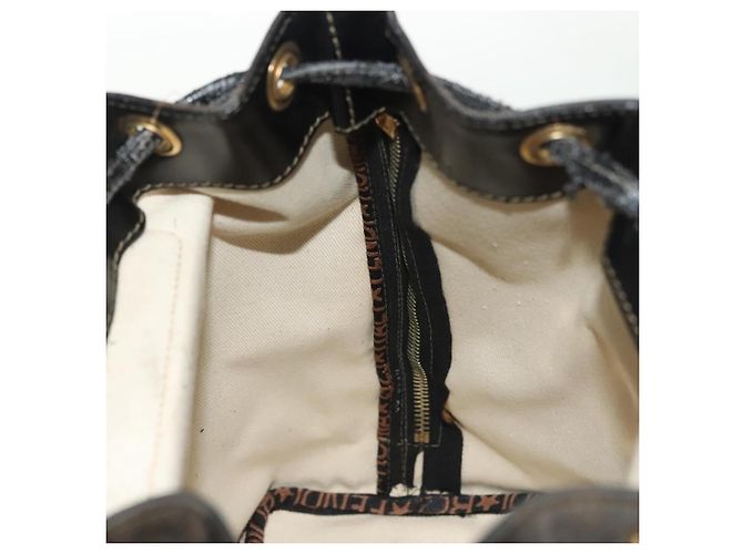 Pequin FENDI Pecan Canvas Rucksack PVC Braun Schwarz Gold Auth 139650 Golden - Ansicht 23