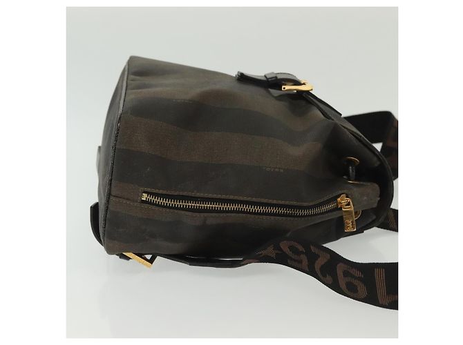 Pequin FENDI Pecan Canvas Rucksack PVC Braun Schwarz Gold Auth 139650 Golden - Ansicht 3