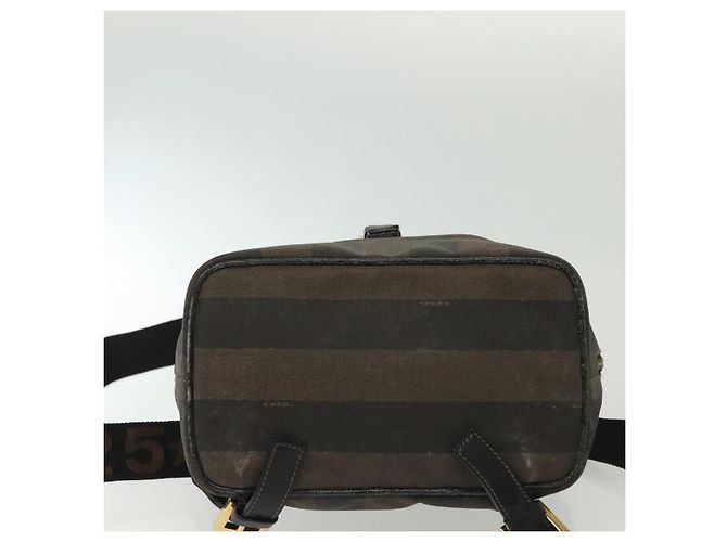 Pequin FENDI Pecan Canvas Rucksack PVC Braun Schwarz Gold Auth 139650 Golden - Ansicht 5