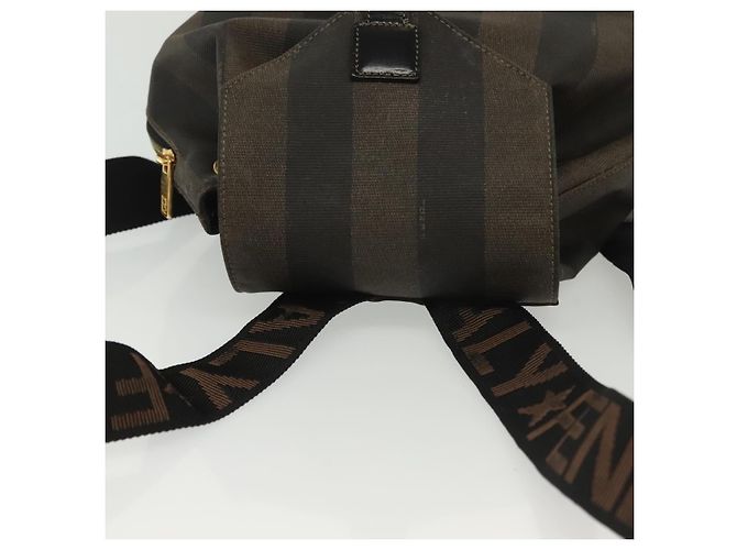 Pequin FENDI Pecan Canvas Rucksack PVC Braun Schwarz Gold Auth 139650 Golden - Ansicht 6