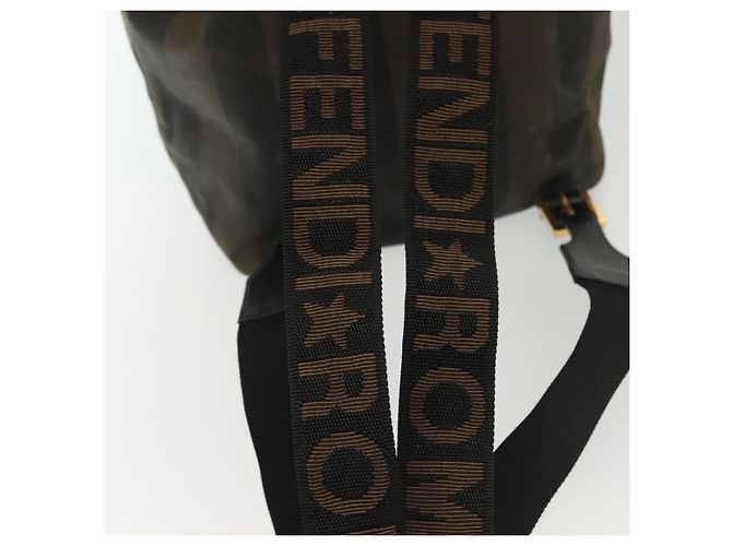 Pequin FENDI Pecan Canvas Rucksack PVC Braun Schwarz Gold Auth 139650 Golden - Ansicht 7