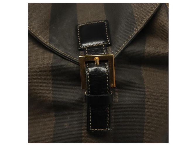 Pequin FENDI Pecan Canvas Rucksack PVC Braun Schwarz Gold Auth 139650 Golden - Ansicht 9