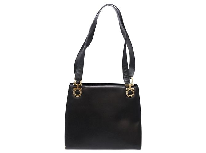 Borsa a Spalla Gancini in Pelle Nera e Oro Salvatore Ferragamo Auth 140104 Nero D'oro - vista 3