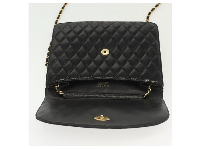 BALLY Bolsa de Ombro com Corrente Couro Preto Dourado Auth 142113 - vista 10