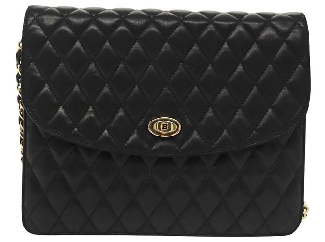 BALLY Bolsa de Ombro com Corrente Couro Preto Dourado Auth 142113 - vista 13