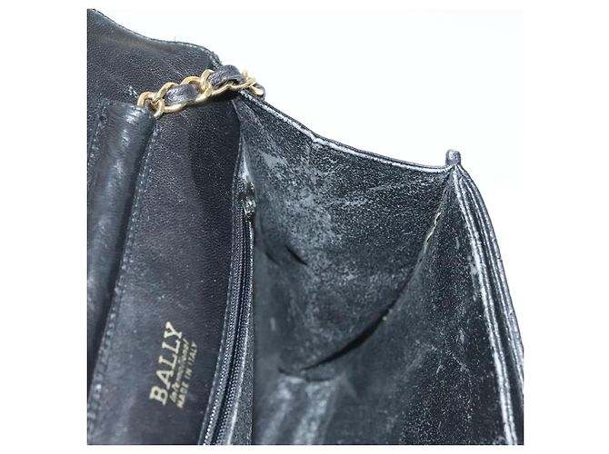 BALLY Bolsa de Ombro com Corrente Couro Preto Dourado Auth 142113 - vista 19