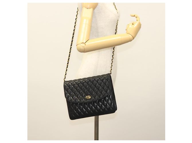 BALLY Bolsa de Ombro com Corrente Couro Preto Dourado Auth 142113 - vista 22