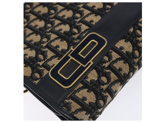 Borsa Clutch in Tela Trotter Christian Dior Blu Oro Auth 140289 - vista 12