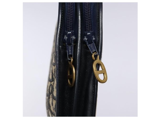 Borsa Clutch in Tela Trotter Christian Dior Blu Oro Auth 140289 - vista 13