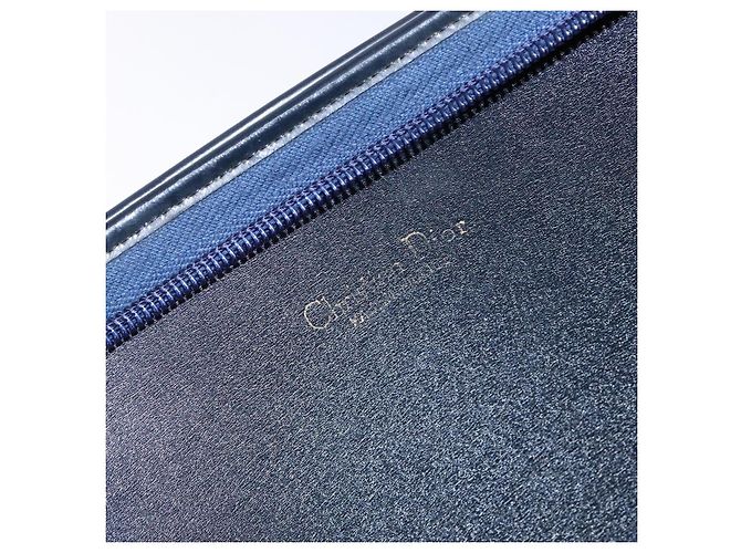 Borsa Clutch in Tela Trotter Christian Dior Blu Oro Auth 140289 - vista 14