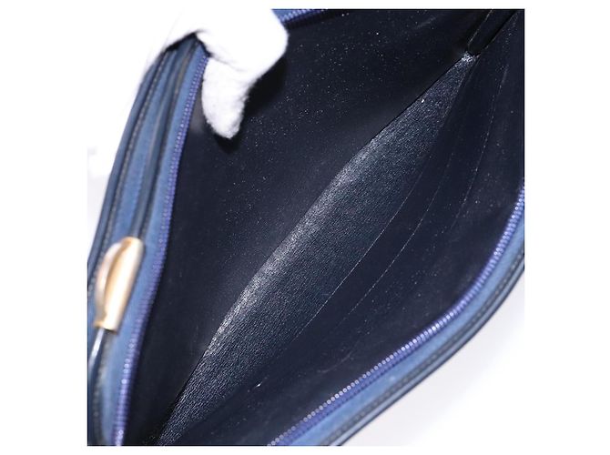 Borsa Clutch in Tela Trotter Christian Dior Blu Oro Auth 140289 - vista 15
