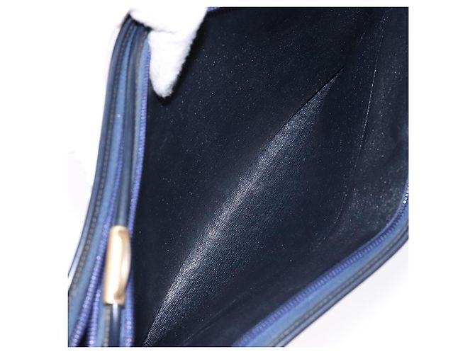 Borsa Clutch in Tela Trotter Christian Dior Blu Oro Auth 140289 - vista 18