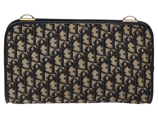Borsa Clutch in Tela Trotter Christian Dior Blu Oro Auth 140289 - vista 3