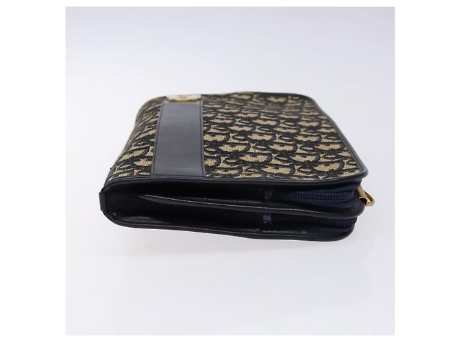 Borsa Clutch in Tela Trotter Christian Dior Blu Oro Auth 140289 - vista 4